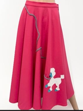 Bright Pink Circle Skirt with Poodle Appliqué